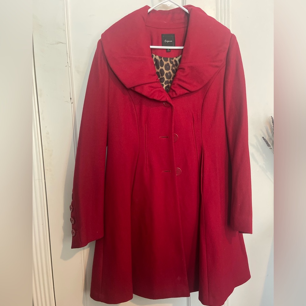 Red Express wool fit and flare pea coat. Size Medium.